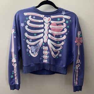 Trickz N’ Treatz Kawaii Skeleton Crop Sweater Size Medium